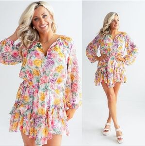 STORIA Floral Ruffle Mini Dress - Spring Garden Vibes - Size Small